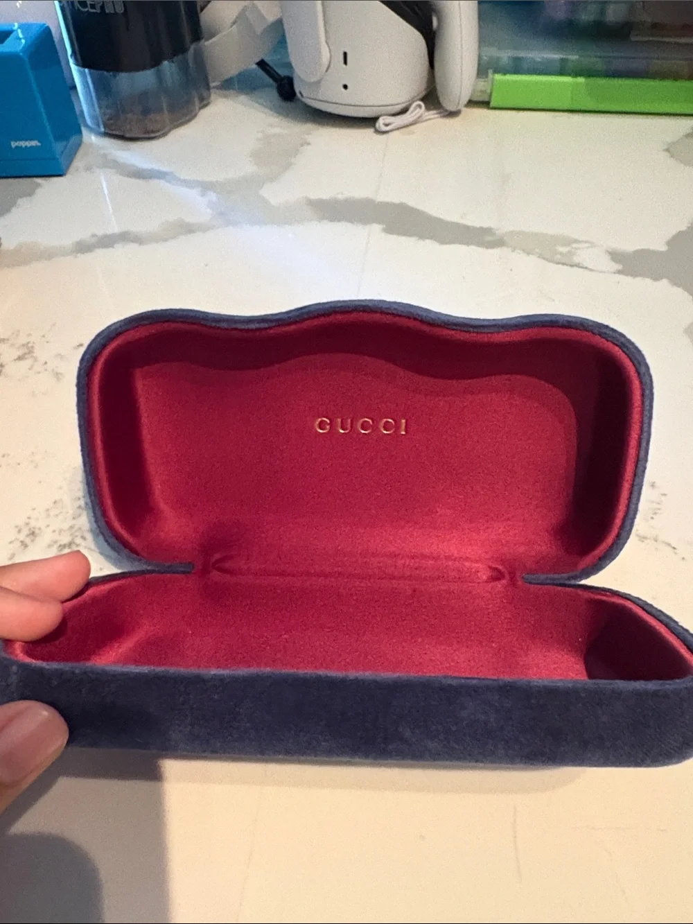 Gucci Velvet Eyewear Case in Navy and Burgundy